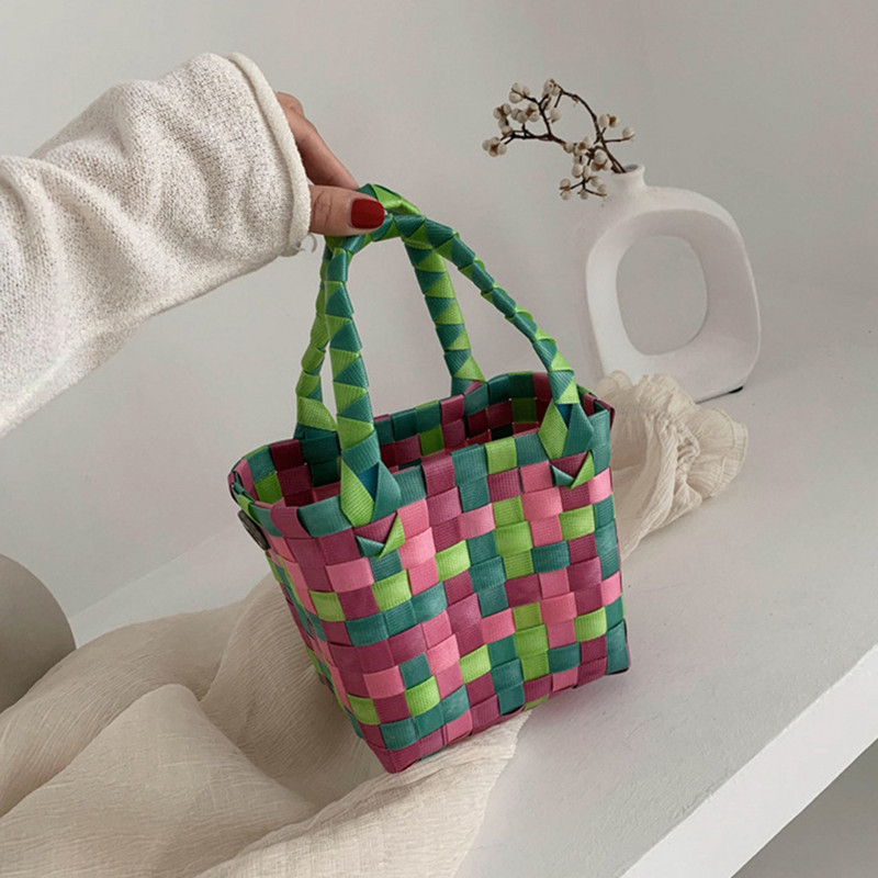 SMOOZA armas PVC naiste ämbrikott Canday väike kootud käekott Plastikust köögiviljade korvkotid Basket rannakotid 2022 moekotid