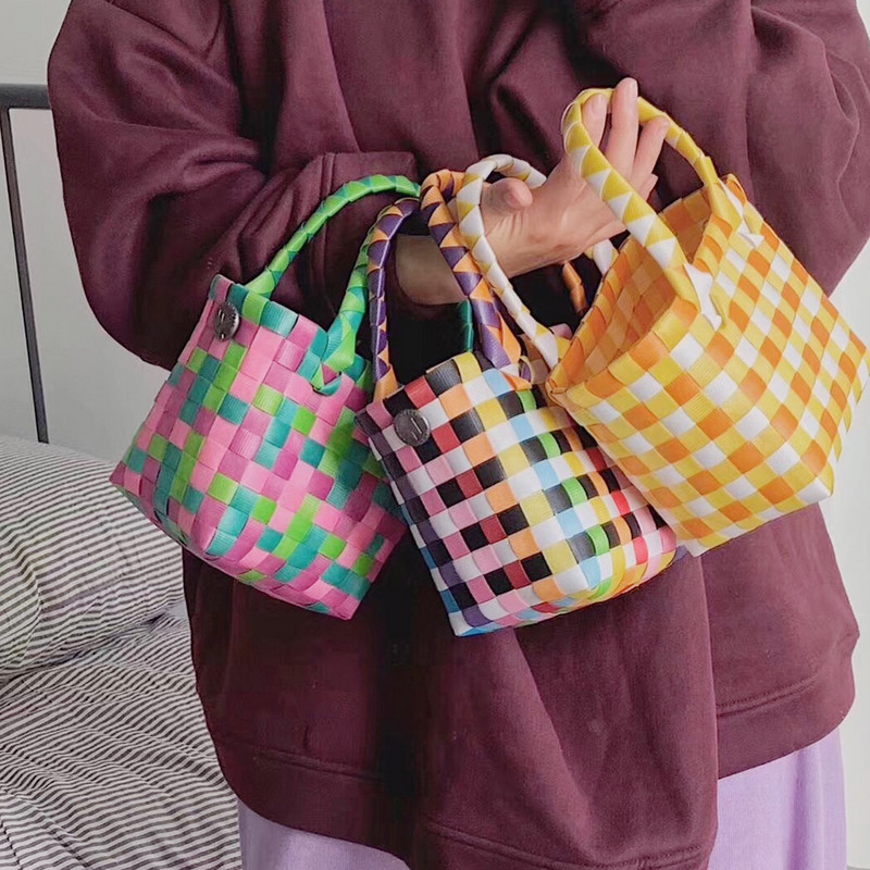 SMOOZA armas PVC naiste ämbrikott Canday väike kootud käekott Plastikust köögiviljade korvkotid Basket rannakotid 2022 moekotid