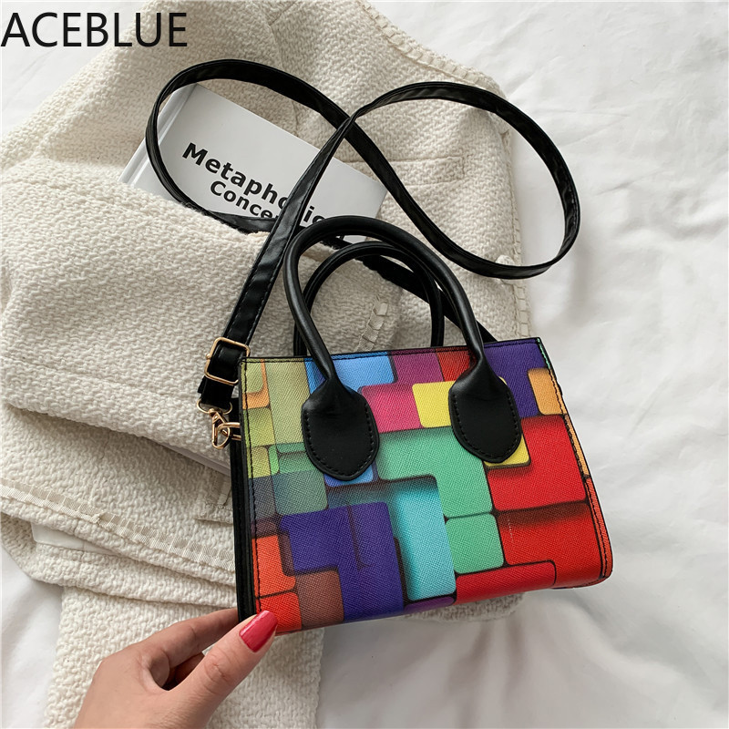 ACEBLUE Fashion Väikesed kandilised õlakotid naistele Hit Color Rainbow Crossbody Messenger Bag Lady Telefoni rahakott Käekott Clutch