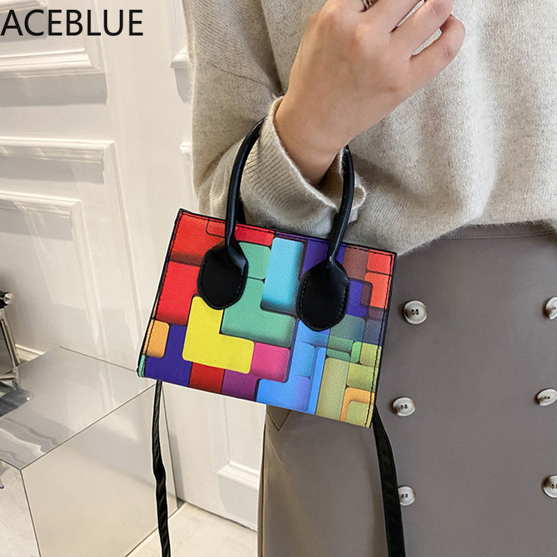 ACEBLUE Fashion Väikesed kandilised õlakotid naistele Hit Color Rainbow Crossbody Messenger Bag Lady Telefoni rahakott Käekott Clutch