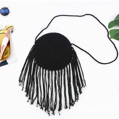 Γυναικείες μόδας Στρογγυλή ψάθινη τσάντα παραλίας Casual χειροποίητη υφασμένη τσάντα ώμου Bohemian Spring Summer Vacation Raffia κύκλος Rattan Τσάντες