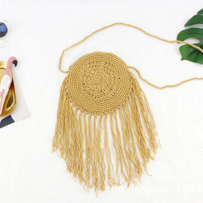 Γυναικείες μόδας Στρογγυλή ψάθινη τσάντα παραλίας Casual χειροποίητη υφασμένη τσάντα ώμου Bohemian Spring Summer Vacation Raffia κύκλος Rattan Τσάντες