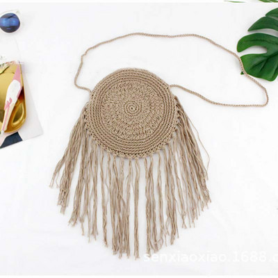 Γυναικείες μόδας Στρογγυλή ψάθινη τσάντα παραλίας Casual χειροποίητη υφασμένη τσάντα ώμου Bohemian Spring Summer Vacation Raffia κύκλος Rattan Τσάντες