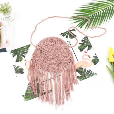 Γυναικείες μόδας Στρογγυλή ψάθινη τσάντα παραλίας Casual χειροποίητη υφασμένη τσάντα ώμου Bohemian Spring Summer Vacation Raffia κύκλος Rattan Τσάντες