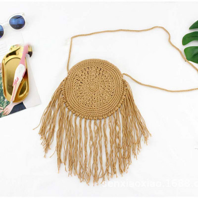 Γυναικείες μόδας Στρογγυλή ψάθινη τσάντα παραλίας Casual χειροποίητη υφασμένη τσάντα ώμου Bohemian Spring Summer Vacation Raffia κύκλος Rattan Τσάντες