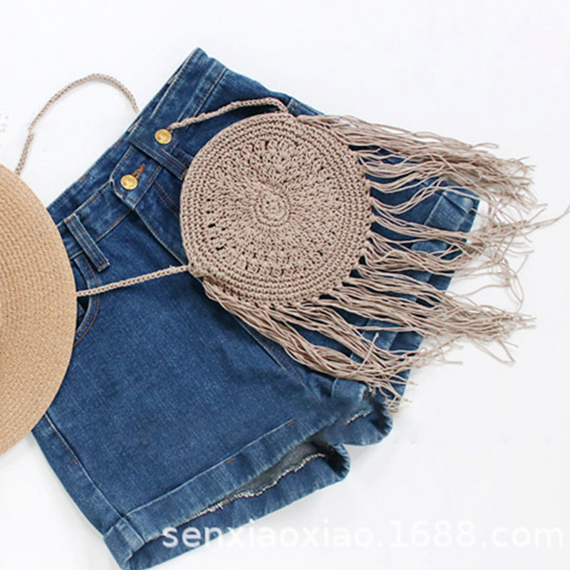 Γυναικείες μόδας Στρογγυλή ψάθινη τσάντα παραλίας Casual χειροποίητη υφασμένη τσάντα ώμου Bohemian Spring Summer Vacation Raffia κύκλος Rattan Τσάντες