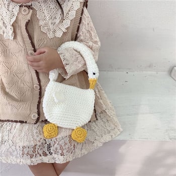 Hylhexyr Детска плетена чанта Ins Cartoon Goose Shoulder Bag Boys and Girls Tote Small Zero Wallet