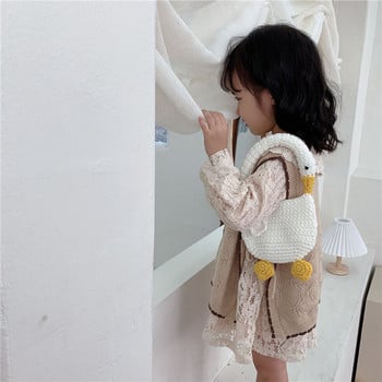 Hylhexyr Детска плетена чанта Ins Cartoon Goose Shoulder Bag Boys and Girls Tote Small Zero Wallet