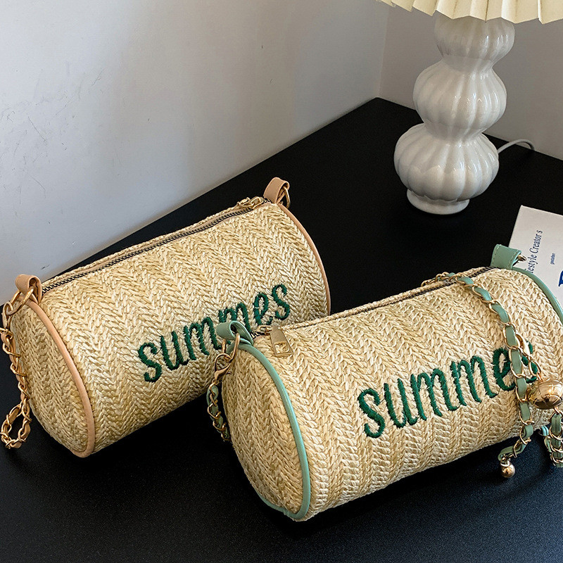 2022. aasta uus suvine õlgedest ketiga õlakott Tünnikujulised käekotid naistele Käekotid naistele Disainerluksus