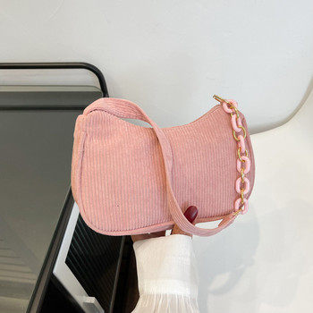 2023 Модни ретро дамски чанти Вельветово кадифе Чанта под мишниците Ежедневни дамски чанти за през рамо Едноцветен цип Дамска чанта Клъч