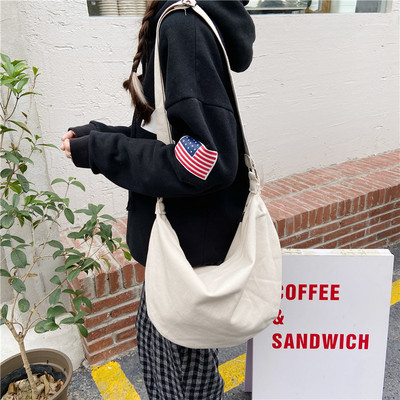 Naiste lõuendist käekott Suure mahutavusega õlakott Lihtsa lukuga poolringi kujuga riidest rahakotid Naiste puuvillased kotid