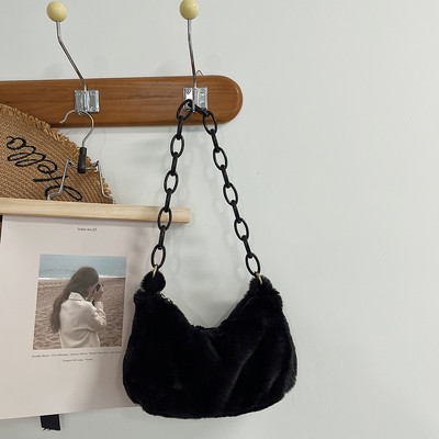 Καθημερινές ακρυλικές αλυσίδες αγορών Τσάντες ώμου Μικρές γυναικείες βελούδινες τσάντες μασχάλης με φερμουάρ Μονό λουρί Υποαξονικές τσάντες