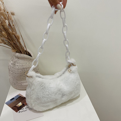 Καθημερινές ακρυλικές αλυσίδες αγορών Τσάντες ώμου Μικρές γυναικείες βελούδινες τσάντες μασχάλης με φερμουάρ Μονό λουρί Υποαξονικές τσάντες