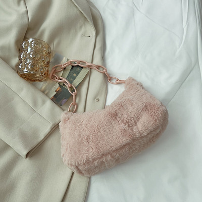 Καθημερινές ακρυλικές αλυσίδες αγορών Τσάντες ώμου Μικρές γυναικείες βελούδινες τσάντες μασχάλης με φερμουάρ Μονό λουρί Υποαξονικές τσάντες