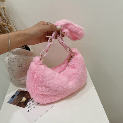 Καθημερινές ακρυλικές αλυσίδες αγορών Τσάντες ώμου Μικρές γυναικείες βελούδινες τσάντες μασχάλης με φερμουάρ Μονό λουρί Υποαξονικές τσάντες