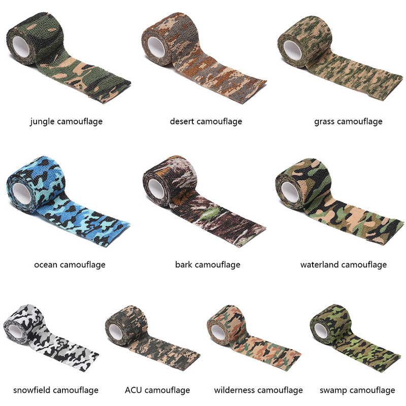 1 τεμ. αυτοκόλλητος επίδεσμος καμουφλάζ Ταινίες περιτυλίγματος Camo Survival Military Props Κάμπινγκ Πεζοπορία Ελαστικά ελαστικά εργαλεία εξωτερικού χώρου
