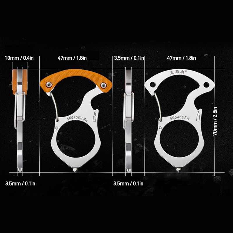 Välitingimustes kasutatavad mitme tööriistaga võtmehoidja rõngas matkamise ellujäämistööriist Karabiin, klaasipurustaja, matkavarustus välitingimustes kasutatavad tööriistad