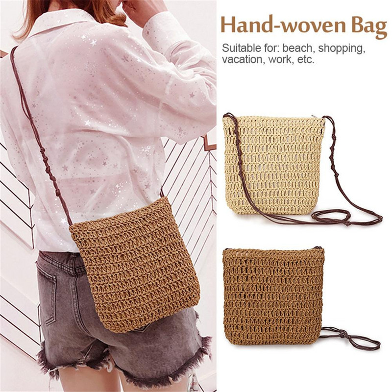 Uus Crossbody väike kott Jaapani Korea stiilis lihtne õlgedest kootud kott, mis sobib puhkuseks käsitsi valmistatud õlakott Naiste riidest kott