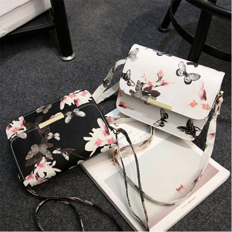 Дамска чанта за рамо Hot Floral Leather Black White Messenger Дамска чанта Модна ръчна чанта Момичета Clutch Чанти за рамо Bolsa Feminina
