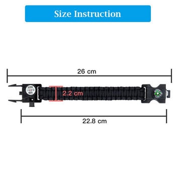 Външна SOS LED светлина Гривна за оцеляване Paracord Плетено въже Мъже Жени Къмпинг EDC Инструмент Авариен компас Свирка