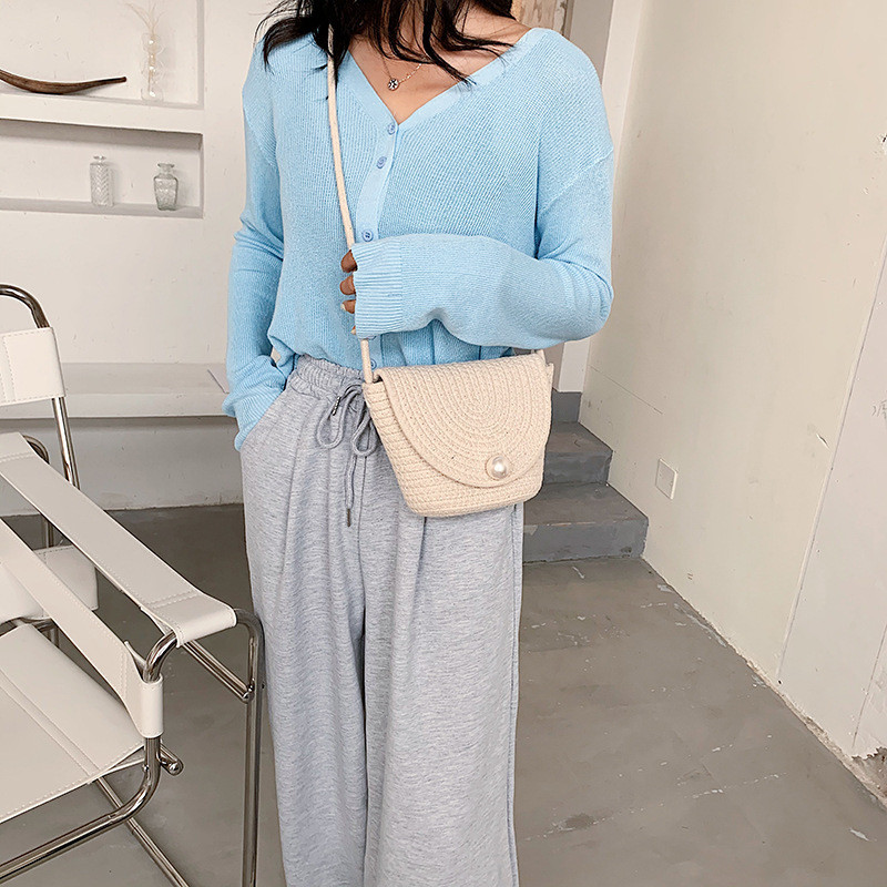 Moodne kootud kott naiste ruudukujuline suvine rannaõlakott Naiste vanaaegne õlgkott Naistele CrossBody käepidemega käekott Naiste kandekott