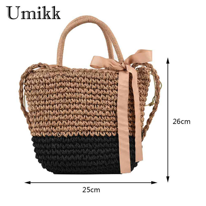 Μόδα γυναικεία τσάντα χιαστί κορίτσι υψηλής ποιότητας Μεγάλη τσάντα ψάθινη τσάντα χειρός με παπιγιόν για καλοκαιρινές διακοπές στην παραλία
