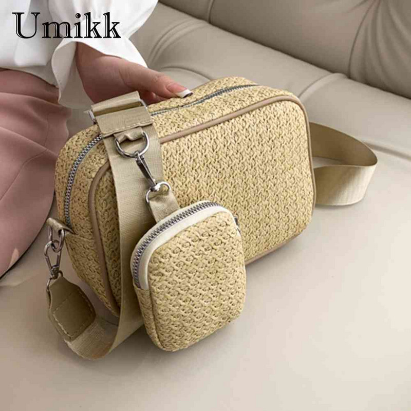 Καλοκαιρινή ψάθινη τσάντα Χειροποίητη γυναικεία τσάντα Καλοκαιρινή μόδα Straw Beach Casual Κομψή τσάντα tote Τσάντα χιαστί Rattan μεγάλης χωρητικότητας