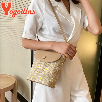 Yogodlns Daisy Staw Woven Crossbody чанта през рамо за жени Дамска лятна плажна чанта Модна пътна чанта за подмишници Shopper Totes