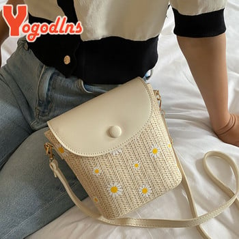 Yogodlns Daisy Staw Woven Crossbody чанта през рамо за жени Дамска лятна плажна чанта Модна пътна чанта за подмишници Shopper Totes