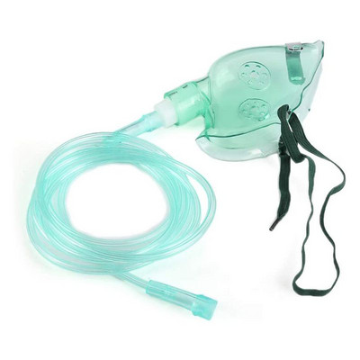 Кислородна маска за възрастни с тръба Мека анатомична форма, зелен щит Медицинска чаша Небулизатор Инхалатор Тръба Кислородна маска с 1,9 м тръба