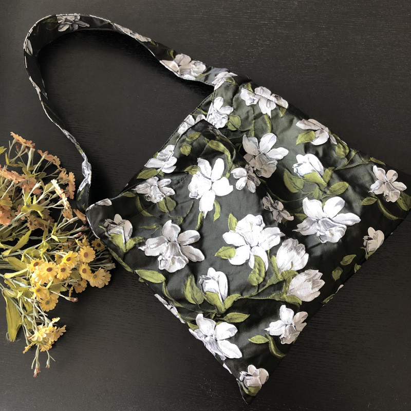 Vintage Jacquard τσάντα ώμου για γυναίκες Ελαιογραφία με λουλούδια γυναικείες τσάντες αγορών Γυναικείες μικρές τσάντες λουλουδιών