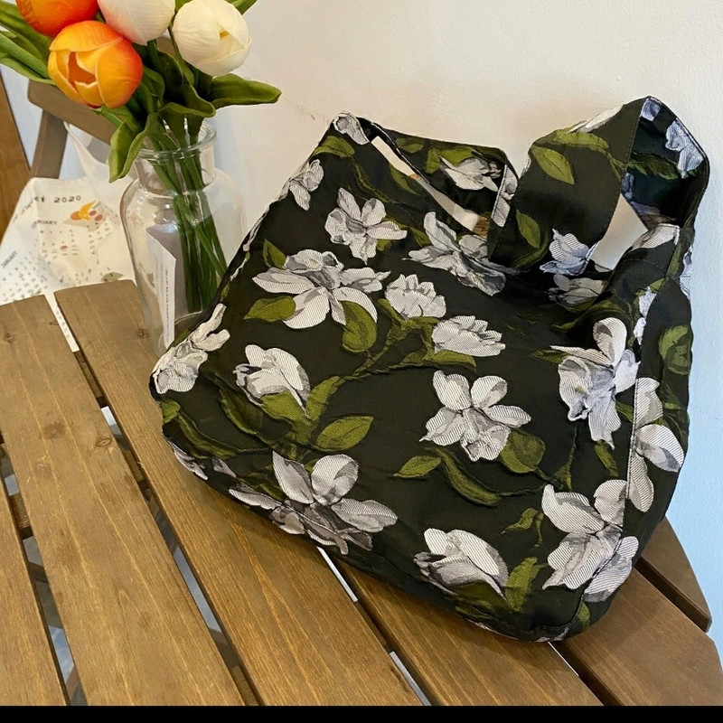 Vintage Jacquard τσάντα ώμου για γυναίκες Ελαιογραφία με λουλούδια γυναικείες τσάντες αγορών Γυναικείες μικρές τσάντες λουλουδιών