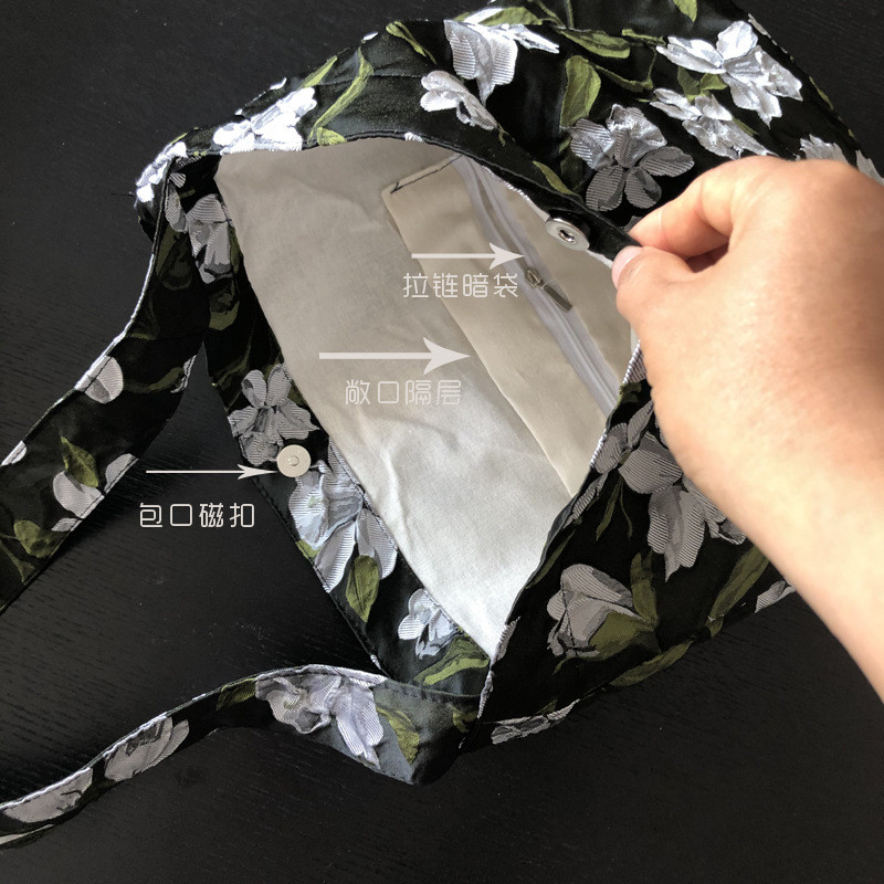 Vintage Jacquard τσάντα ώμου για γυναίκες Ελαιογραφία με λουλούδια γυναικείες τσάντες αγορών Γυναικείες μικρές τσάντες λουλουδιών