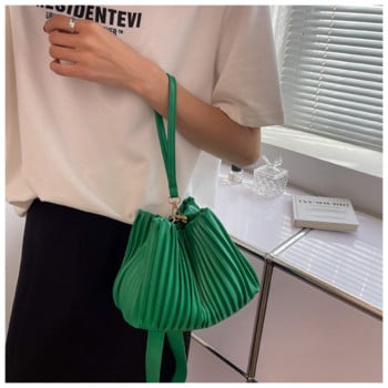 Μόδα πλισέ χιαστί τσάντες PU δερμάτινες γυναικείες μονόχρωμες κουβάς τσάντες κέρματος Casual Office Shopper τσάντες ώμου Messenger