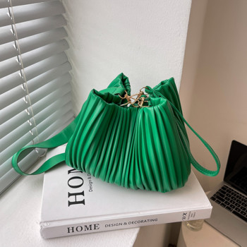 Μόδα πλισέ χιαστί τσάντες PU δερμάτινες γυναικείες μονόχρωμες κουβάς τσάντες κέρματος Casual Office Shopper τσάντες ώμου Messenger