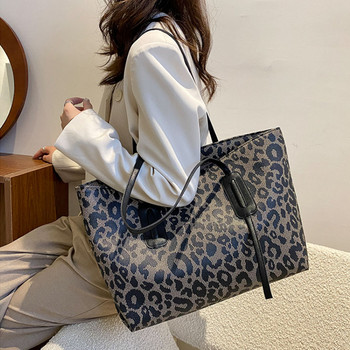 2023 Нова ръчна чанта с леопардов принт с голям размер Дамска ретро чанта за през рамо с голям капацитет Тенденционна текстура Ръчна чанта за работа и работа
