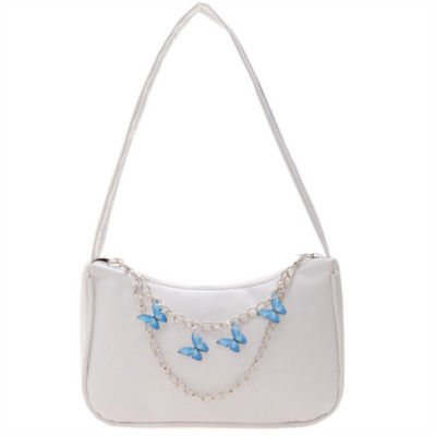 Modna ženska mala PU kožna torba na rame ispod pazuha Ženska vintage lančić s leptirima čiste boje, mini torbica s patentnim zatvaračem