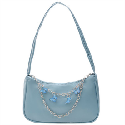 Modna ženska mala PU kožna torba na rame ispod pazuha Ženska vintage lančić s leptirima čiste boje, mini torbica s patentnim zatvaračem