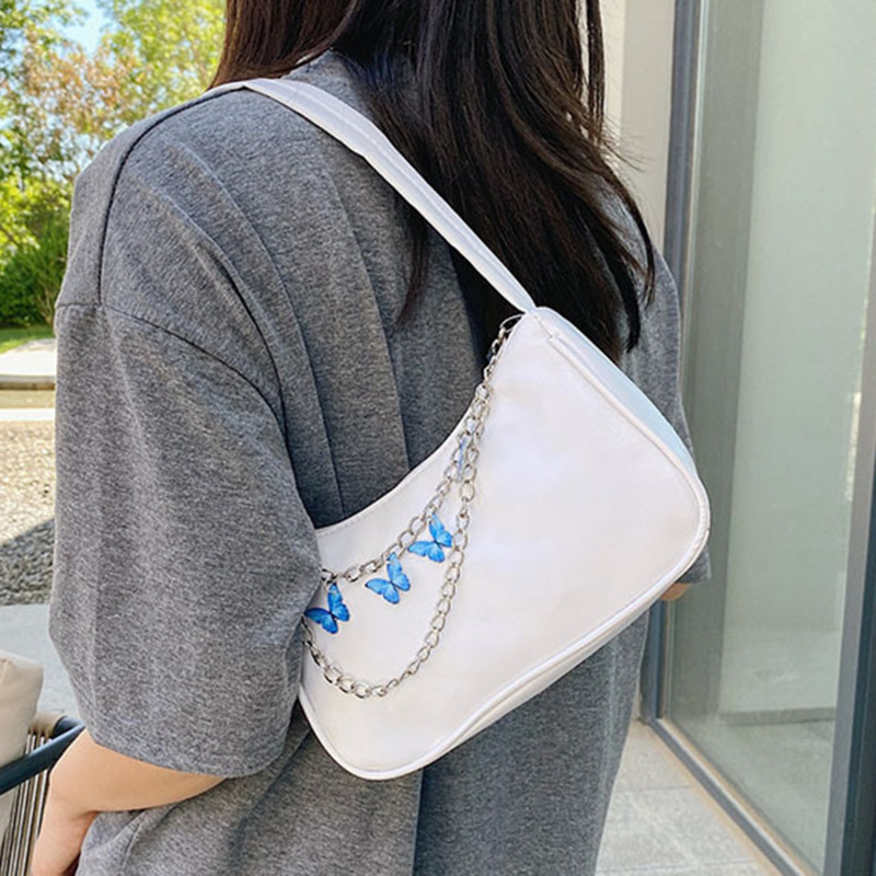 Modna ženska mala PU kožna torba na rame ispod pazuha Ženska vintage lančić s leptirima čiste boje, mini torbica s patentnim zatvaračem
