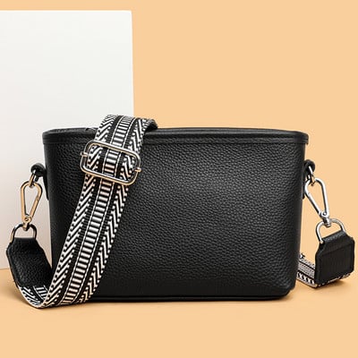 Geantă Messenger din piele de vacă cu prim-strat, curea lată din material, genți de mână pentru femei, de modă, de culoare solidă, ocazional, simplu, pentru vacanța de weekend