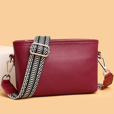 Geantă Messenger din piele de vacă cu prim-strat, curea lată din material, genți de mână pentru femei, de modă, de culoare solidă, ocazional, simplu, pentru vacanța de weekend