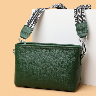 Geantă Messenger din piele de vacă cu prim-strat, curea lată din material, genți de mână pentru femei, de modă, de culoare solidă, ocazional, simplu, pentru vacanța de weekend