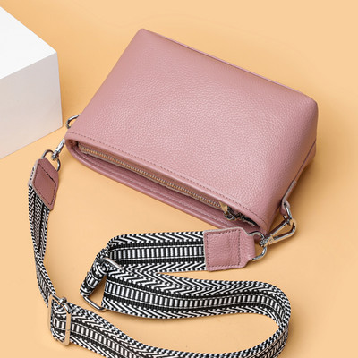 Geantă Messenger din piele de vacă cu prim-strat, curea lată din material, genți de mână pentru femei, de modă, de culoare solidă, ocazional, simplu, pentru vacanța de weekend