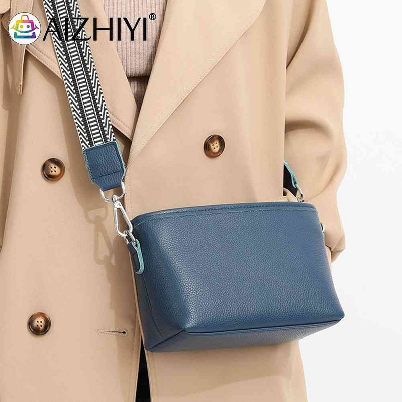 Geantă Messenger din piele de vacă cu prim-strat, curea lată din material, genți de mână pentru femei, de modă, de culoare solidă, ocazional, simplu, pentru vacanța de weekend