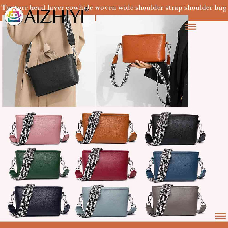 Geantă Messenger din piele de vacă cu prim-strat, curea lată din material, genți de mână pentru femei, de modă, de culoare solidă, ocazional, simplu, pentru vacanța de weekend