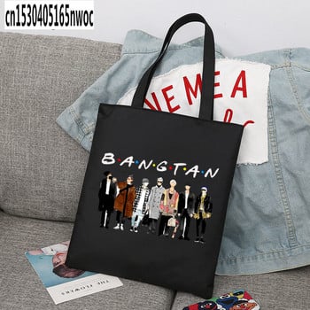 Bangtan Korea Boys Tote Пазарски чанти Дамски корейски стил Kpop платнена чанта през рамо Големи чанти за многократна употреба Плат Totebag