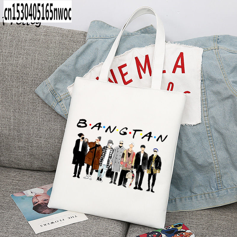 Bangtan Korea Fiúk Bevásárlótáskák Női Koreai Stílusú Kpop Vászon Hordtáska Váll Újrafelhasználható Nagy kézitáska Szövet táska