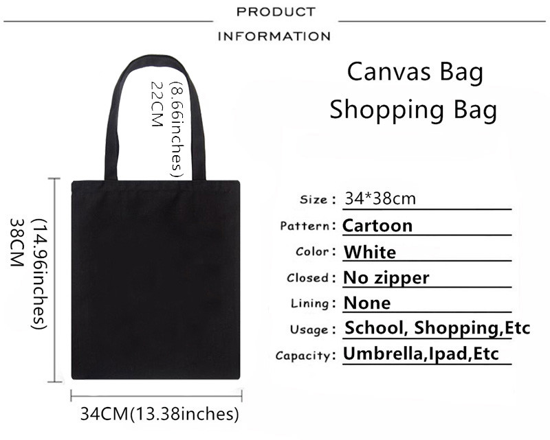 Bevásárlótáska, nő, fekete vászon hordtáska, kézi alkalmi, újrafelhasználható fehér mintás válltáska, nagy kapacitású összecsukható kézitáska