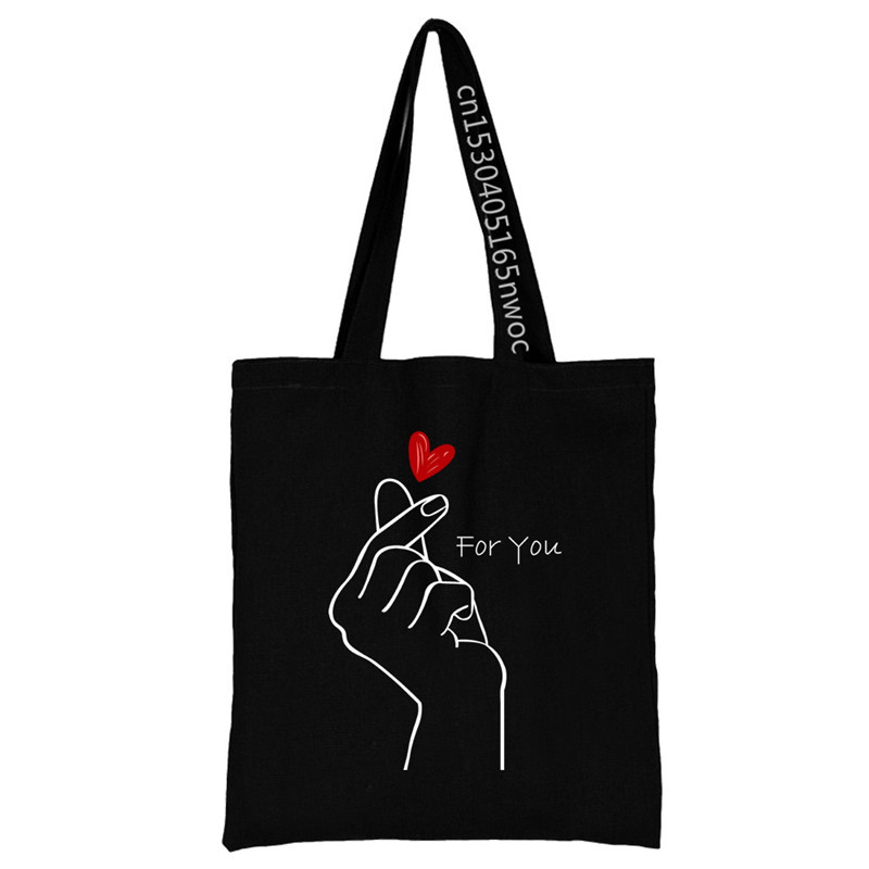 Bevásárlótáska, nő, fekete vászon hordtáska, kézi alkalmi, újrafelhasználható fehér mintás válltáska, nagy kapacitású összecsukható kézitáska