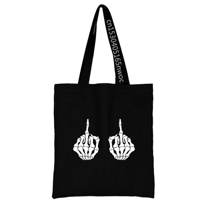 Bevásárlótáska, nő, fekete vászon hordtáska, kézi alkalmi, újrafelhasználható fehér mintás válltáska, nagy kapacitású összecsukható kézitáska